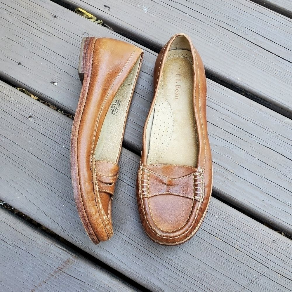 L.L. Bean Tan Leather Flats Moccasin-Style Loafers
